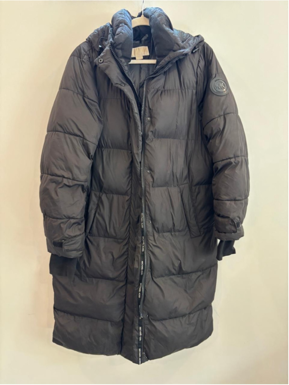 Michael Kors Women's Black Maxi Long Puffer Coat Hooded Size L MK #S30